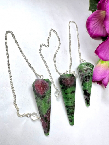 Ruby Zoisite Multifaceted w/ Crystal Ball Chain Pendulum